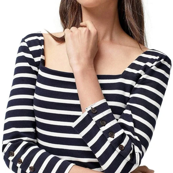 J. Crew Blue and White Sheath Dress Square Neck - Picture 4 of 9